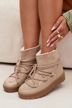 Śniegowce Damskie Z Wiązaniem Beżowe Rebekah