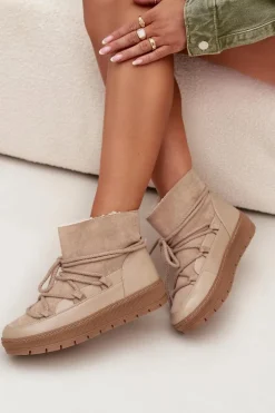 Śniegowce Damskie Z Wiązaniem Beżowe Rebekah