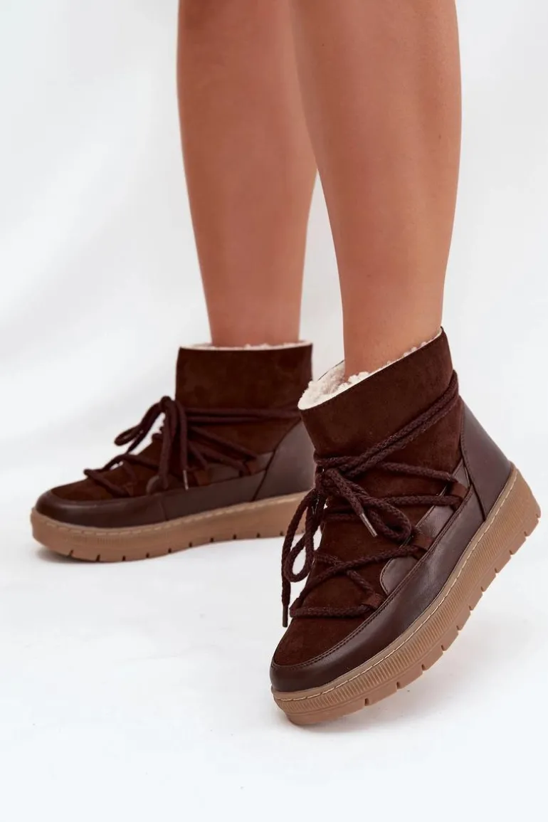 Śniegowce Damskie Z Wiązaniem Czekoladowe Rebekah