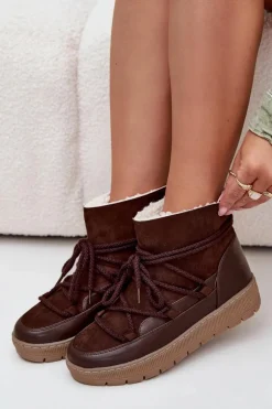 Śniegowce Damskie Z Wiązaniem Czekoladowe Rebekah