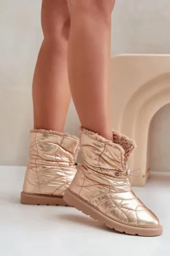 Śniegowce Damskie Ze Ściągaczem Ocieplane Futerkiem Typu Baranek Różowe Złoto Vamidra