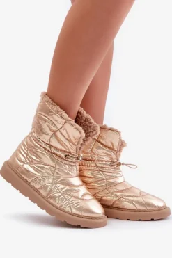 Śniegowce Damskie Ze Ściągaczem Ocieplane Futerkiem Typu Baranek Różowe Złoto Vamidra
