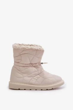 Śniegowce Damskie Ze Ściągaczem Ocieplane Futerkiem Typu Baranek Jasnobeżowe Vamidra