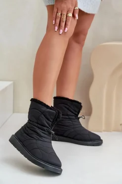 Śniegowce Damskie Ze Ściągaczem Ocieplane Futerkiem Typu Baranek Czarne Vamidra