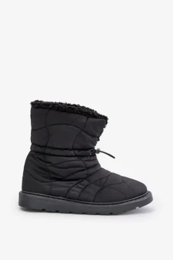 Śniegowce Damskie Ze Ściągaczem Ocieplane Futerkiem Typu Baranek Czarne Vamidra