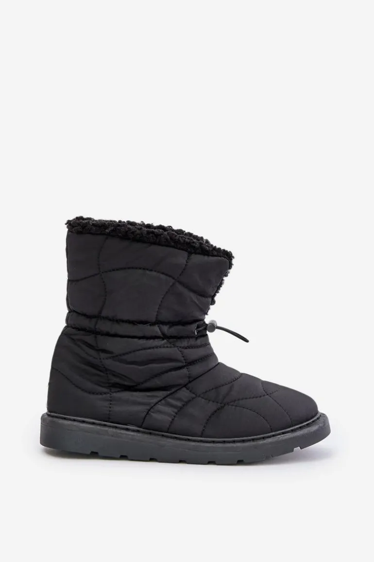 Śniegowce Damskie Ze Ściągaczem Ocieplane Futerkiem Typu Baranek Czarne Vamidra