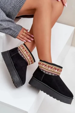 Śniegowce Damskie Ze Wzorem Na Platformie Czarne Avatharia
