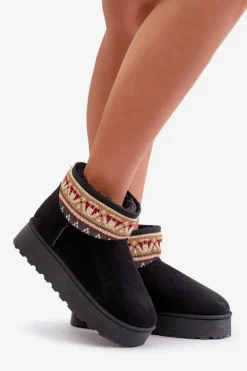 Śniegowce Damskie Ze Wzorem Na Platformie Czarne Avatharia