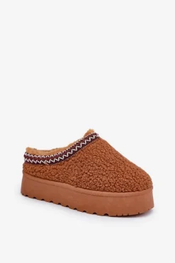 Śniegowce Kapcie Na Platformie Z Futerkiem Typu Baranek Camel Ovirissa