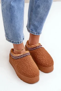 Śniegowce Kapcie Na Platformie Z Futerkiem Typu Baranek Camel Ovirissa