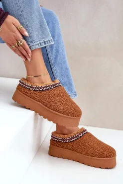 Śniegowce Kapcie Na Platformie Z Futerkiem Typu Baranek Camel Ovirissa
