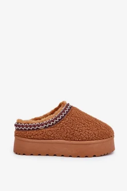 Śniegowce Kapcie Na Platformie Z Futerkiem Typu Baranek Camel Ovirissa