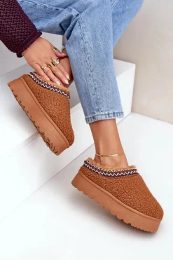 Śniegowce Kapcie Na Platformie Z Futerkiem Typu Baranek Camel Ovirissa