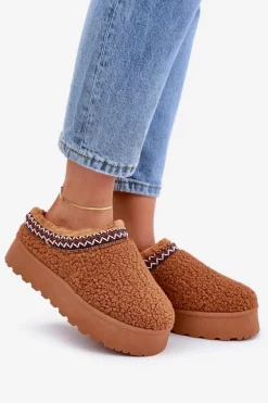 Śniegowce Kapcie Na Platformie Z Futerkiem Typu Baranek Camel Ovirissa