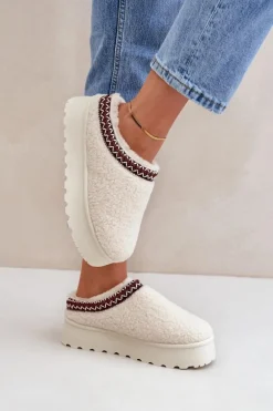 Śniegowce Kapcie Na Platformie Z Futerkiem Typu Baranek Jasnobeżowe Ovirissa