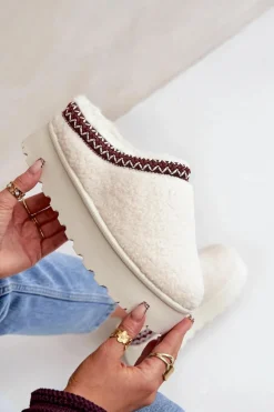 Śniegowce Kapcie Na Platformie Z Futerkiem Typu Baranek Jasnobeżowe Ovirissa