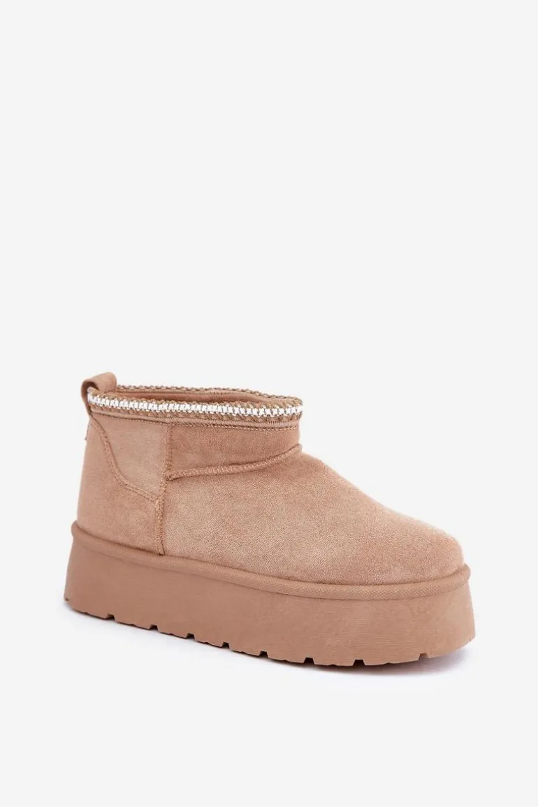 Śniegowce Na Platformie Z Ozdobnym Haftem Beżowe Heslania