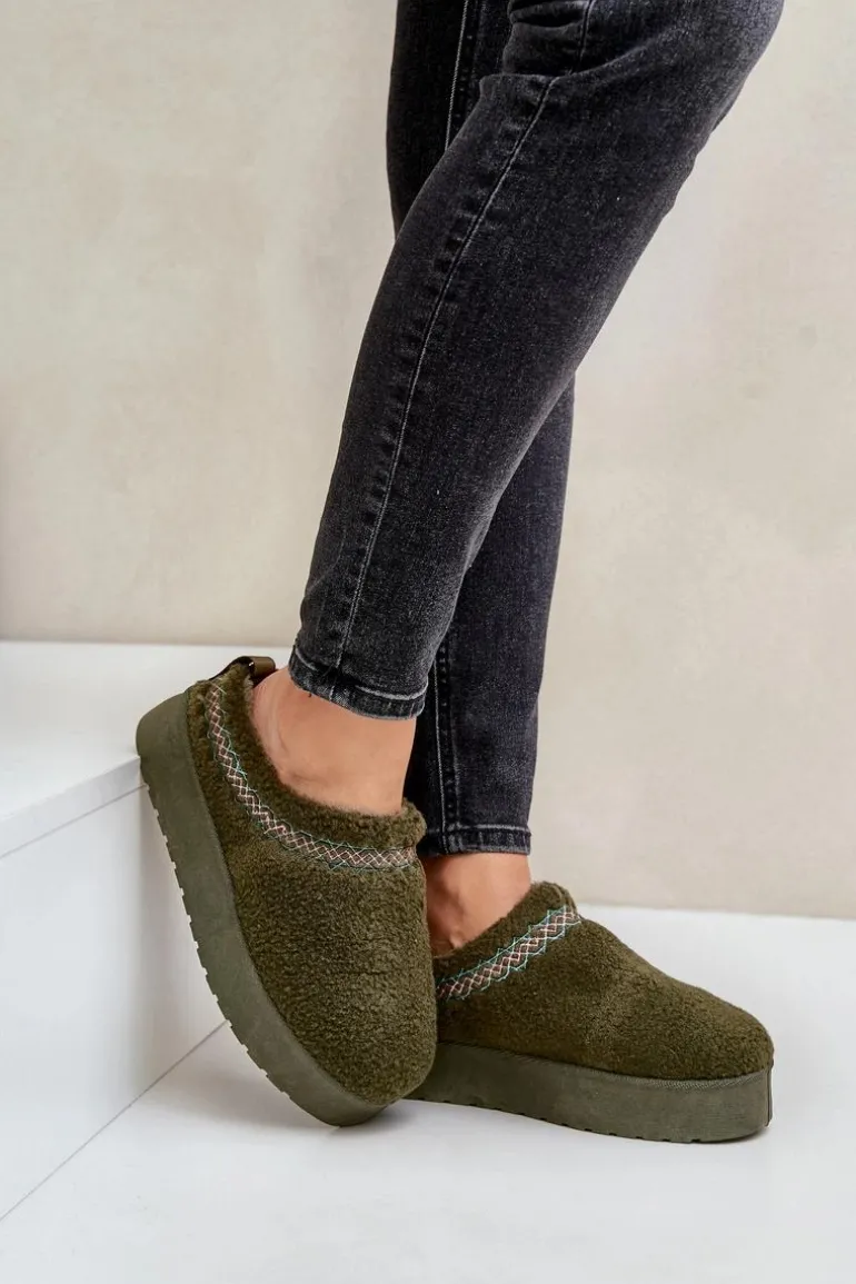 Śniegowce Na Platformie Z Futerkiem Typu Baranek Ciemnozielone Mesirra