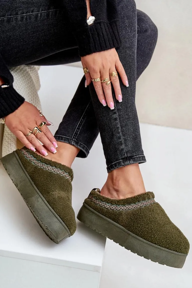 Śniegowce Na Platformie Z Futerkiem Typu Baranek Ciemnozielone Mesirra