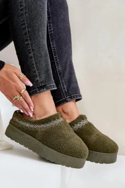 Śniegowce Na Platformie Z Futerkiem Typu Baranek Ciemnozielone Mesirra