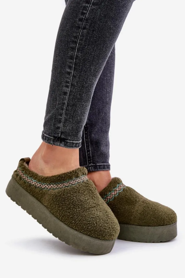 Śniegowce Na Platformie Z Futerkiem Typu Baranek Ciemnozielone Mesirra