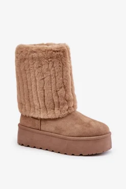 Śniegowce Na Platformie Z Wywiniętą Cholewką Beżowe Lisonea