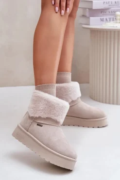 Śniegowce Na Platformie Z Futerkiem Big Star OO274A107 Jasnobeżowe