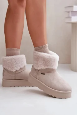 Śniegowce Na Platformie Z Futerkiem Big Star OO274A107 Jasnobeżowe