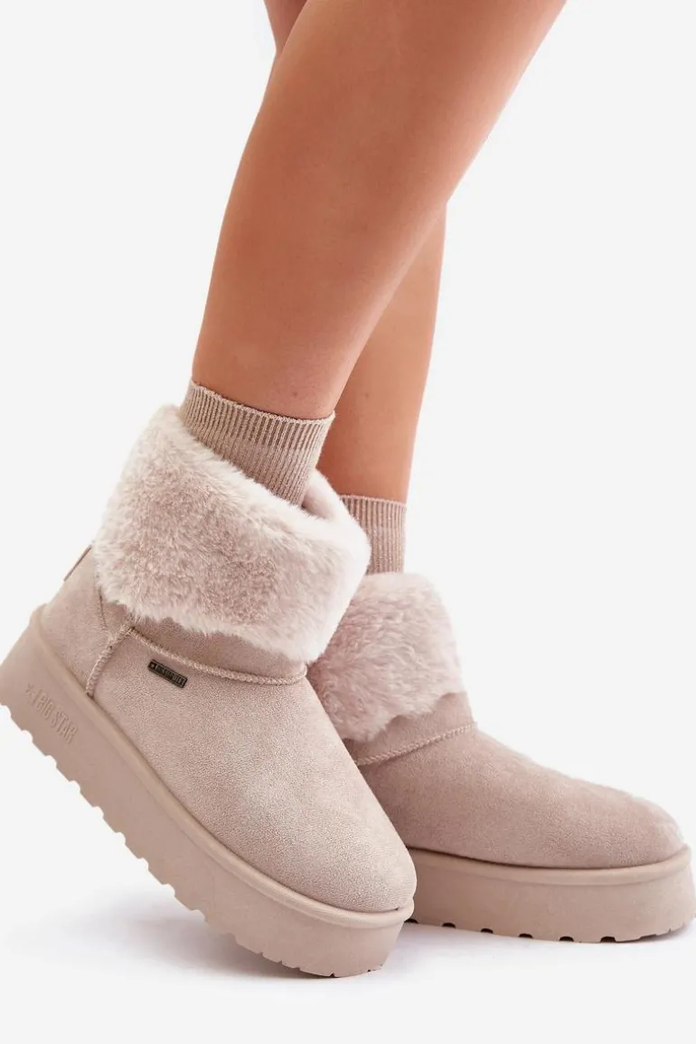 Śniegowce Na Platformie Z Futerkiem Big Star OO274A107 Jasnobeżowe