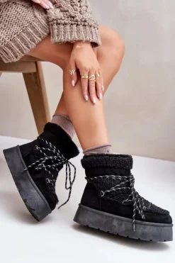 Śniegowce Na Platformie Z Wiązaniem Czarne Izathiel