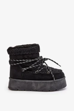 Śniegowce Na Platformie Z Wiązaniem Czarne Izathiel