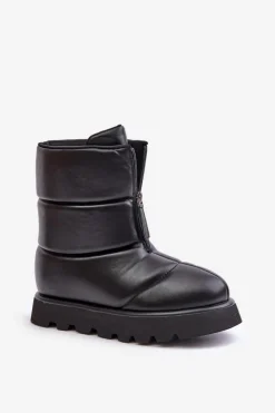 Śniegowce Na Platformie Z Zamkiem Eko Skórzane Czarne Resisia