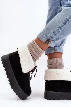 Śniegowce Na Platformie Z Kożuchem Czarne Olimuka