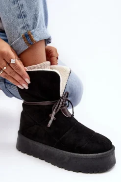 Śniegowce Na Platformie Z Kożuchem Czarne Olimuka