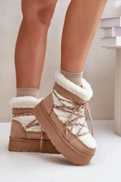 Śniegowce Na Platformie Z Wiązaniem Beżowe Izathiel