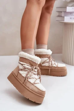 Śniegowce Na Platformie Z Wiązaniem Beżowe Izathiel