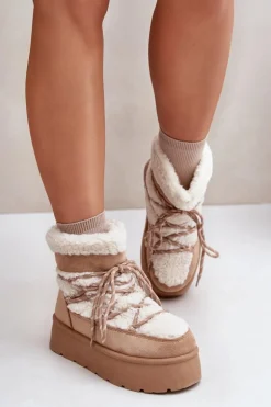 Śniegowce Na Platformie Z Wiązaniem Beżowe Izathiel