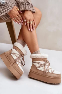 Śniegowce Na Platformie Z Wiązaniem Beżowe Izathiel