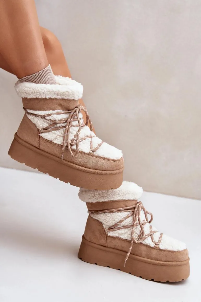 Śniegowce Na Platformie Z Wiązaniem Beżowe Izathiel