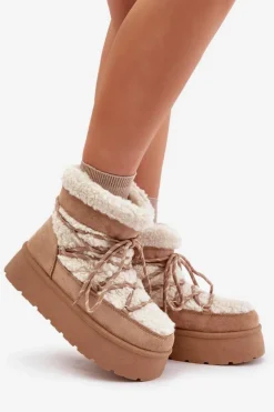 Śniegowce Na Platformie Z Wiązaniem Beżowe Izathiel