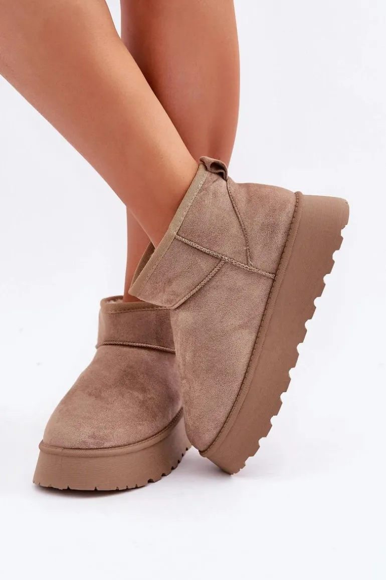 Śniegowce Na Platformie Z Eko Zamszu Ciemnobeżowe Vlivana