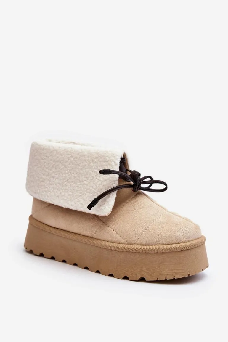 Śniegowce Na Platformie Z Kożuchem Jasnobeżowe Olimuka