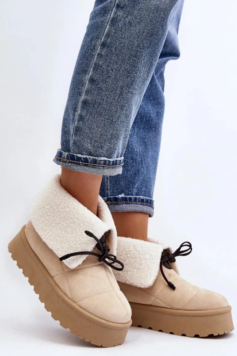 Śniegowce Na Platformie Z Kożuchem Jasnobeżowe Olimuka