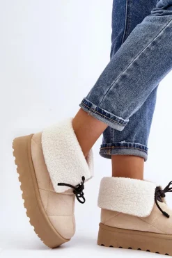 Śniegowce Na Platformie Z Kożuchem Jasnobeżowe Olimuka