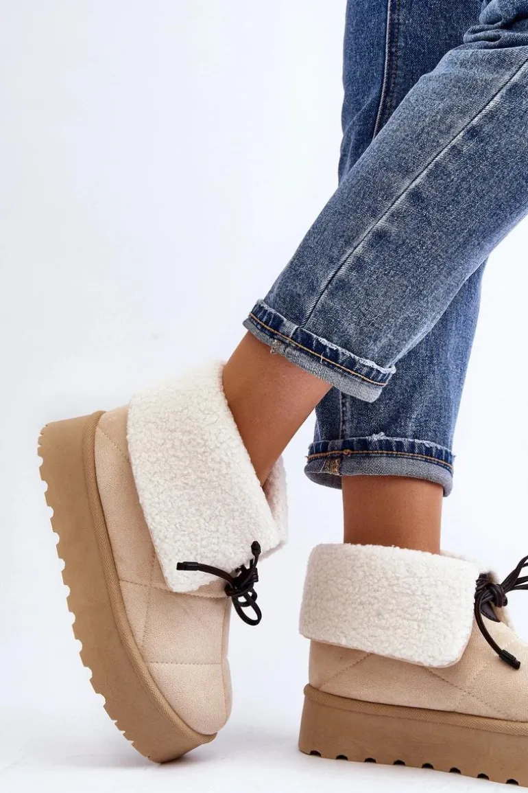 Śniegowce Na Platformie Z Kożuchem Jasnobeżowe Olimuka