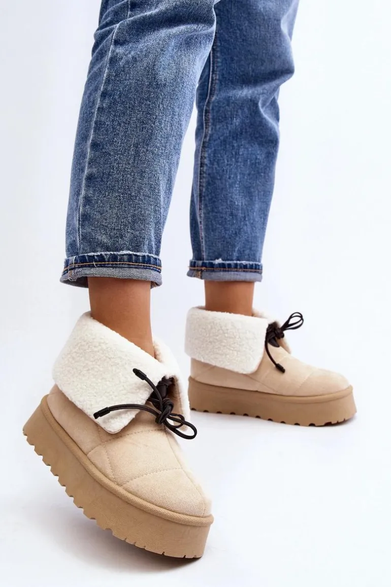 Śniegowce Na Platformie Z Kożuchem Jasnobeżowe Olimuka