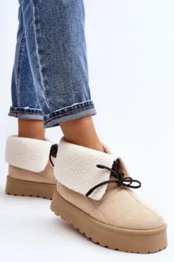 Śniegowce Na Platformie Z Kożuchem Jasnobeżowe Olimuka