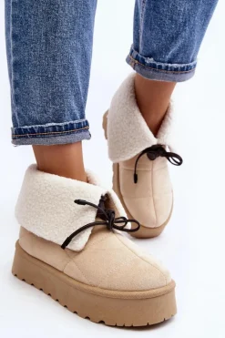 Śniegowce Na Platformie Z Kożuchem Jasnobeżowe Olimuka