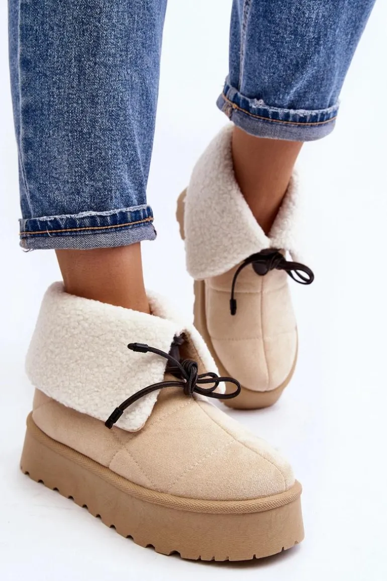 Śniegowce Na Platformie Z Kożuchem Jasnobeżowe Olimuka