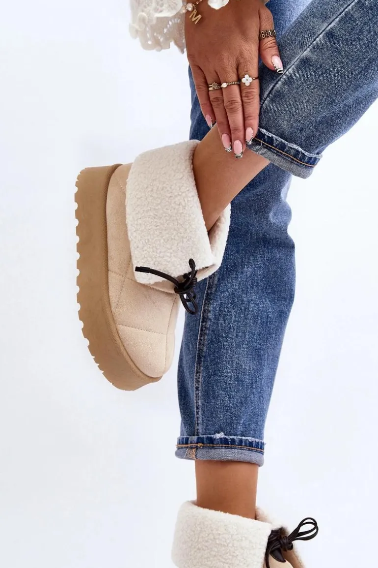 Śniegowce Na Platformie Z Kożuchem Jasnobeżowe Olimuka